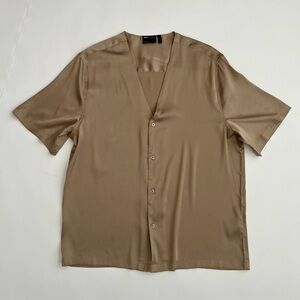 ASOS women’s tan button-up short sleeve blouse